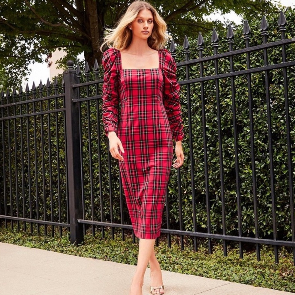 NWT Antonio Melani Elena Plaid Red Dress, Sz 4